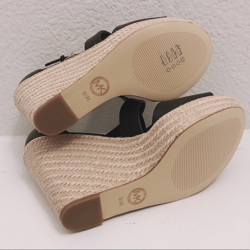 NEW Michael Kors Leather Wedge Sandals Espadrilles Black, Size 9.5 Retail $139 - Picture 10 of 13